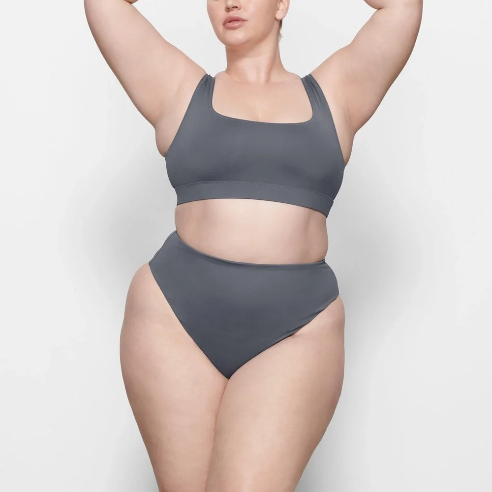 SKIMS swim mid waist bottom | gunmetal